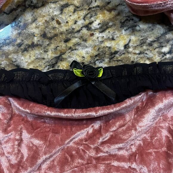 Kimchi Blue Pink Crushed Velvet Mini Dress Puff Sleeve Tie Back Fairycore Size S - Picture 3 of 8